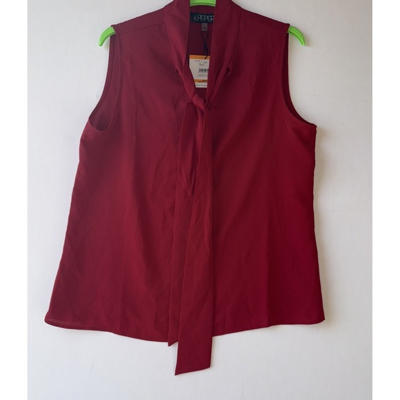 Kasper Womens Crimson Red Scuba Tie-Neck Sleeveless Pullover Top Blouse Small - Picture 1 of 7